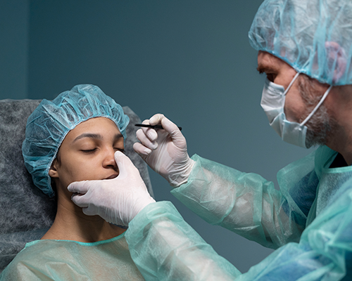 doctor checking patient before rhinoplasty