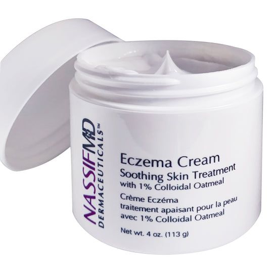 soothing skin treatment cream with 1% collodal oatmeal to relieve excrma skin irritations or post treatment skin
