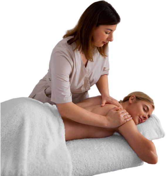 woman getting back massage from masseur
